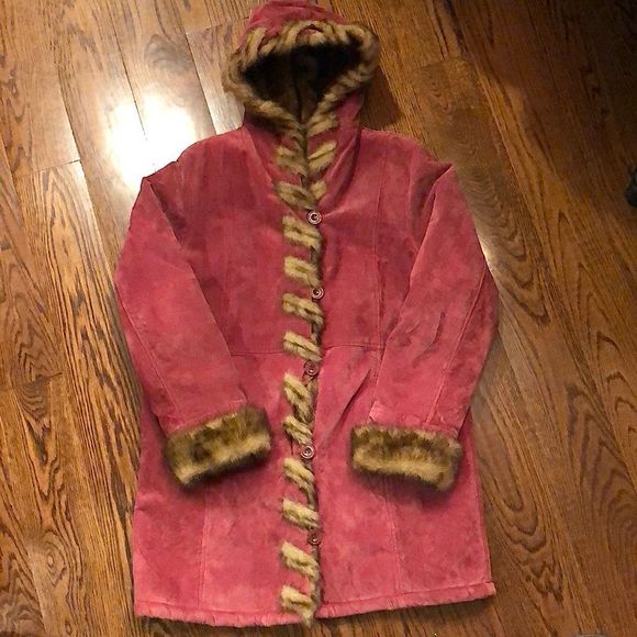 DENNIS BASSO Dusky Rose Long Line Suede Hooded Pea Coat w Pockets Sz MED NWOT - Picture 12 of 12